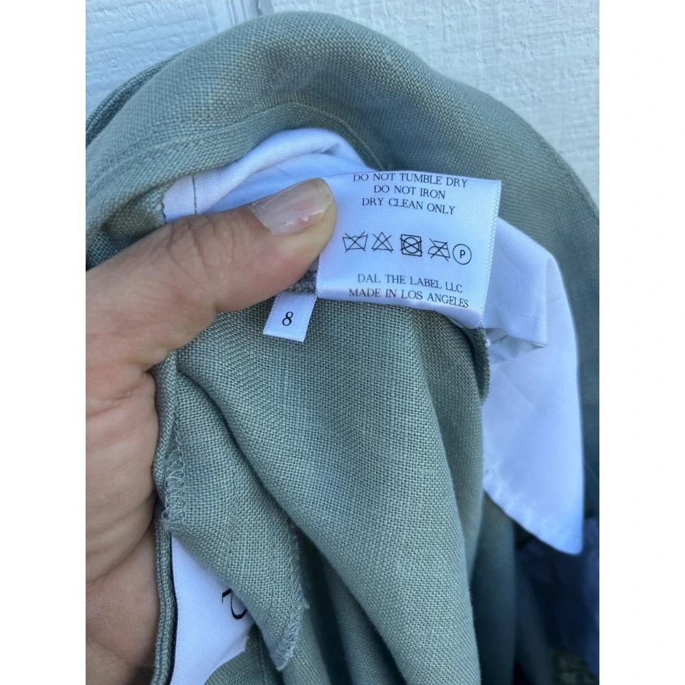 Dāl The Label Linen Wide Leg Pleated Sage Green High Rise Tailored Pants Sz‎ 8 - Picture 5 of 7